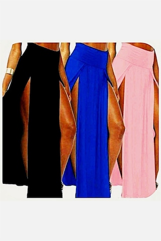 Terry Pau Tp101055 Fuşya Uzun Derin Yırtmaçlı Etek-8609 Mavi