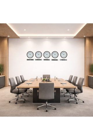Kahverengi Modern 36 Cm 5 Li Tabelalı Dünya Saatleri Seti Çok Renkli