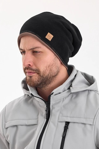 Erkek Siyah Polar Dış, Kahve Pamuklu Iç Kısım, Çift Renk Çift Katmanlı Katlanabilir Yumuşak Bere - Standart / Siyah-kahverengi Siyah-kahverengi