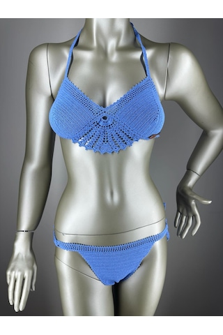 İvita Mavi Dantel Detaylı Çok Tarz El Yapımı Tığ Örgüsü Bikini