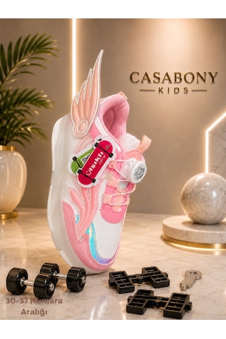 Işıklı Patenli 3d Pembe Kız Çocuk Ayakkabı
