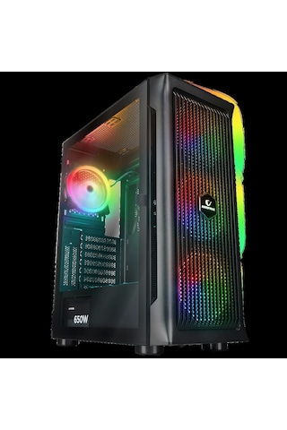 Rampage Prolıx Mesh 650w 80+ Siyah 4 12cm Argb Fan Manyetik Temperli Camlı Atx Mid-t Gaming Oyuncu K