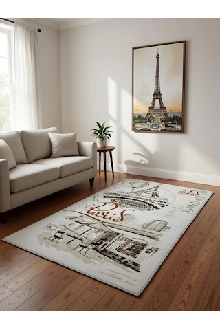 Dinarsu Halı Klasik Serisi %100 Akrilik Paris Desenli 125 X 200 Bej Rengi Bej