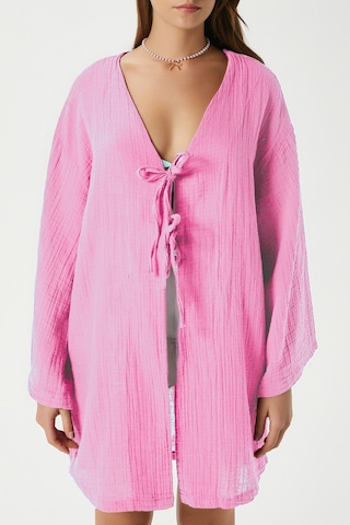 Ritnice Kadın Sandra %100 Pamuk Müslin Bağcıklı Pembe Kimono Pembe