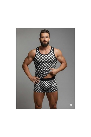 Erkek Desenli Tank Top Boxer Takım Çok Renkli