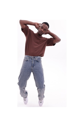 Freemen Erkek Baggy Bol Kesim Kot Pantolon Yıkamalı Mavi