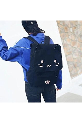 Zyzqstore Sevimli Kedi Nakış Okul Laptop Sırt Çantası Karikatür Kedi Çok Renkli Sırt Çantası Çok Renkli