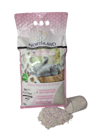 Northland Doğal Bentonite- Süper Topaklanan Bebek Pudrası Kokulu Kedi Kumu 10 Lt X 2 Adet
