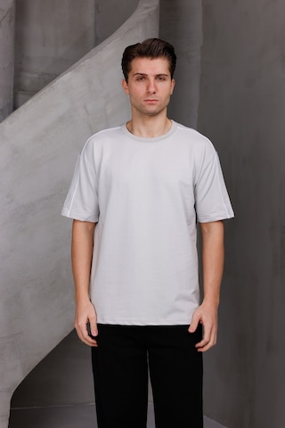 Erkek Şeritli Oversize Bisiklet Yaka 2 İki İplik Kompakt T-shirt Ekru