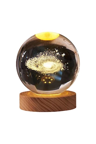 Reedark Güneş Sistemi Kristal Top Işıklı Süs 8cm - 7 Renkli Değişimli Isı Işığı Ahşap Tabanlı Odalar İçin Dekoratif Hediye Çok Renkli