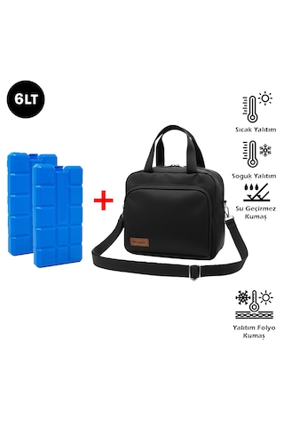 Microcase 2in1 Set Tek Kişilik Termal Çantası 6 Lt + 2 Adet 400 Ml Soğutucu Buz Kasedi Al5431 Siyah