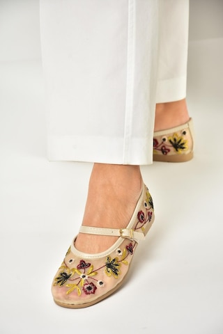 Fox Shoes U267853215 Bej File Çiçek Motifli Kadın Babet Bej-file Bej