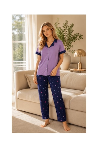 Rindahomewear Kadın Milan Düğmeli Pijama Takımı Mor