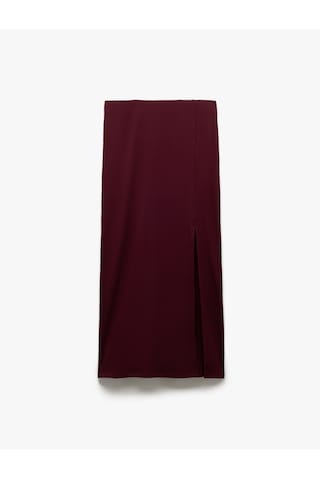 Koton Viskon Ribanalı Slim Fit Yırtmaç Detaylı Kalem Etek Bordo 5sak10345ek Bordo