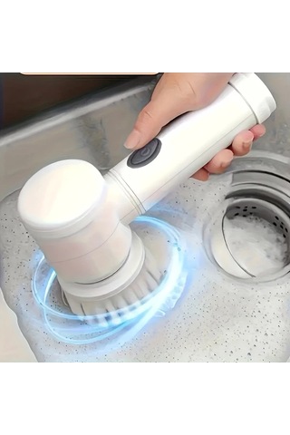 Fochsia White 5 İn 1 Kombinasyonlu Şarj Edilebilir Döner Temizlik Fırçası Mutfak Banyo Ayakkabı Balkon İçin 5 Değiştirilebilir Başlıklı