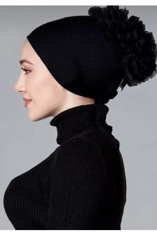 Ardün Hijab Silikonlu Fırfırlı Bone Kaymayan Topuz Bonesi Dikişsiz Siyah Konforlu Pratik Bone Siyah - 936723216 Siyah