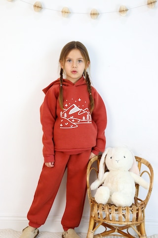 Miababy 3 İp Baskılı Kapüşonlu Şardonlu İkili Takım Kiremit