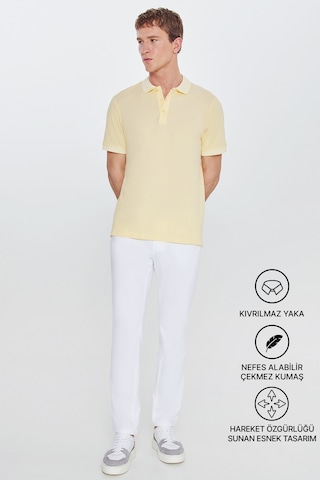 Ac&Co / Altınyıldız Classics 4A4820200047Sbzs Düğmeli Polo Yaka Cepsiz Slim Fit Erkek Tişört Sarı - Beyaz