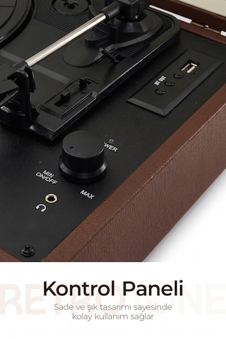 Dossimo Retrotone Bt+aux+usb Destekli Yedek İğneli Kahverengi Pikap Çalar Ds-r100