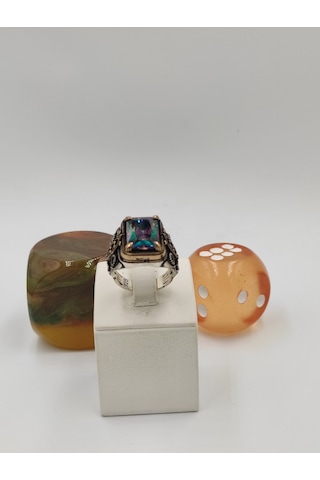 Mistik Topaz Yan Koları Onıks Taşlı Kare 925 Ayar 25 Mm 17,00 Gr. Erkek Yüzüğü Gümüş