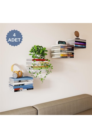 Sihirbaz Raf Duvar Rafı Metal Kitaplık Gizli Kitaplık Görünmez Dekoratif Duvar Kitaplığı 4 Adet Diğer