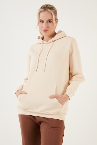 Lela Regular Fit Pamuklu Kapüşonlu Yaka Şardonlu Kışlık Bayan Sweat 5863854 Taş