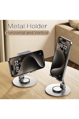 Gümüş Vaorlo Katlanabilir 360 Metal Tutucu Telefon Standı iPhone Uyumlu 15pro İpad İpod 90 Ayarlanabilir Sabit Telefon Tutucu Canlı Ofis İçin