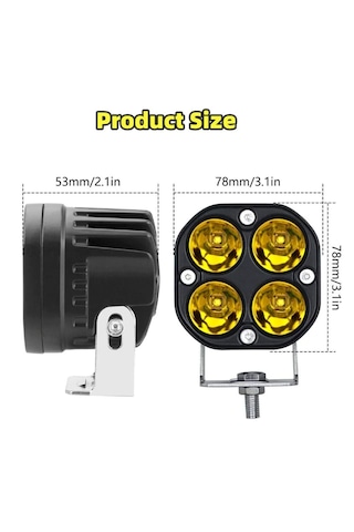 Off Road Ve Arazi Aracı 3 inç Amber Sarı Renk Çalışma Ve Sis Lambası 2 Adet