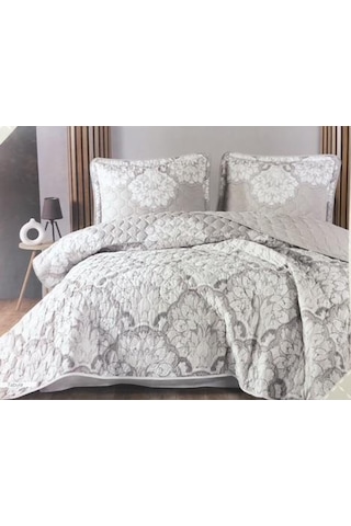 Clasy %100 Pamuk Çift Kişilik Yatak Örtüsü Seti Tabula V1 Gri Gri