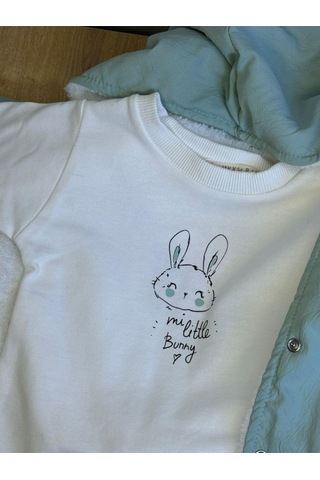 Kıpırık Baby 3'lü Kız Bebek Çocuk İçi Polarlı Ceket 2 İplik Sweatshirt Ve Pantalon Takım-724 Yeşil