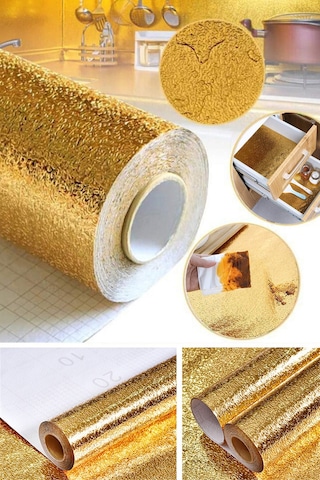 Markafox Yapışkanlı Gold Mutfak Tezgah Folyosu, Su Geçirmez, Şık Kaplama, 1m X 40cm