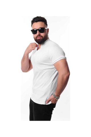 Mcz Giyim Beyaz Renk Hakim Yaka Slim Fit Erkek T-shirt
