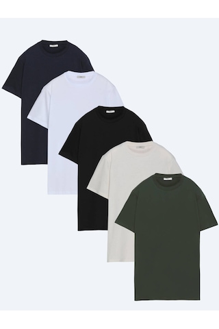 Kip Çok Renkli 5li Düz Pamuk T-shirt 3XL