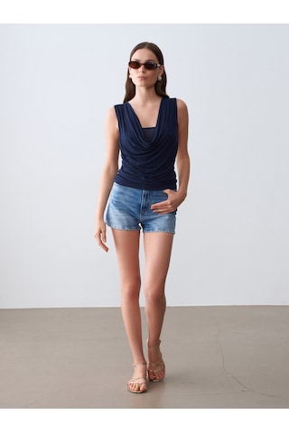Dilvin 32895 Degaje Yaka Top-k.lacivert