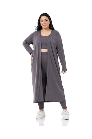 Disentis Büyük Beden Fitilli Crop Body Tayt Hırka Üçlü Koyu Gri Takım-koyu Gri Koyu Gri