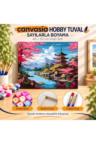 Sayılarla Boyama Numaralı Tuval Seti Boya Fırça Dahil 40x50 Cm Sakura Rüyası