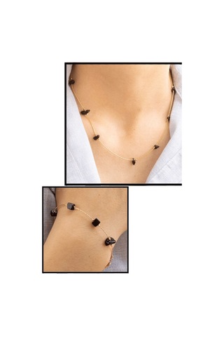 Sertifikalı Gerçek Obsidyen Taşlı Doğal Taş Kolye Bileklik Seti Çok Renkli