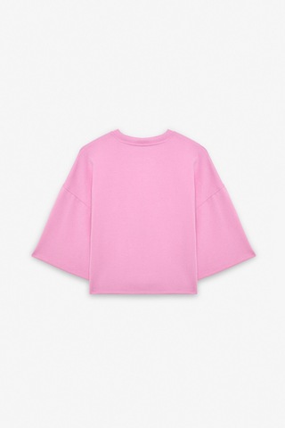 Ethıquet VELA Kadın Esnek Kumaşlı Bisiklet Yaka Oversize Fit Pembe T-Shirt