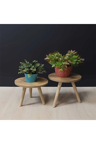 2'li Ahşap Ayaklı Çiçeklik Saksılık Standı 24 Cm Çap Atlantik Çam