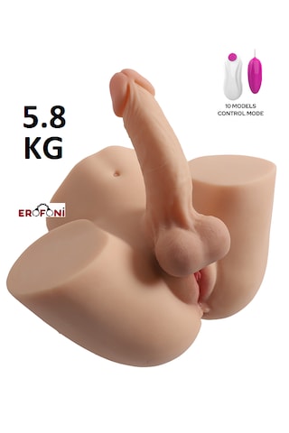 Erofoni Büyük Boy 5.8 KG Realistik 19 CM Penis Titreşimli 3 İşlevli Suni Vajina Anüs Kalça Mastürbatör