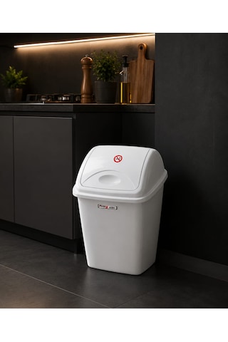 Plastik Elegance 7,5 Litre Sallanır Kapaklı Çok Amaçlı Çöp Kovası Beyaz
