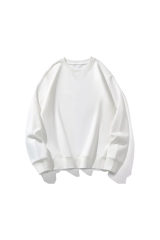 Erkekler Yuvarlak Yakalı Ters Üçgen Sweatshirt Beyaz