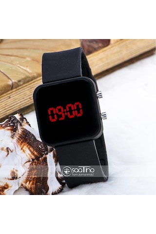 Mat Siyah Kare Dijital Led Ekran Siyah Silikon Kordonlu Unisex Kol Saat ST-303622