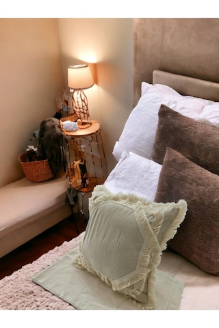 Dnc Home Tekstil Ndchome Ham Keten Baklava Mozaik Püsküllü Kırlent Kırlent Kılıfı 35x55