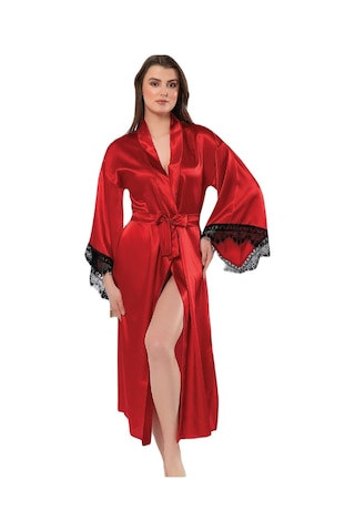 Faal Saten Dantelli Uzun Sabahlık Kimono 5901 001
