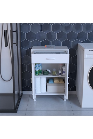 Çok Amaçlı Dolap Çekmeceli Ve 2 Kapaklı Mutfak Dolabı Banyo Dolabı Ofis Dolabı Raflı Beyaz