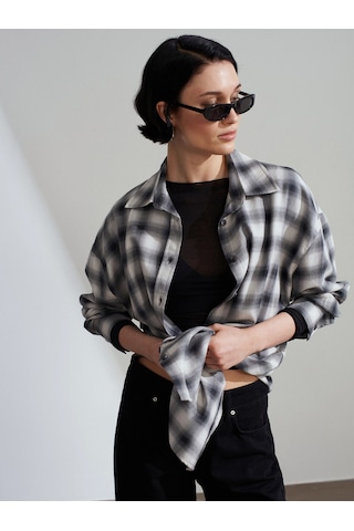 Dilvin 50538 Yün Karışımlı Oversize Gömlek-gri Gri