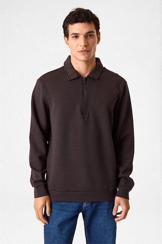 Backandbond Koyu Kahve Fermuarlı Bordo Sweatshirt Koyu Kahverengi
