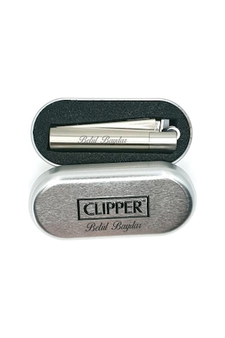 Kişiye Özel Clipper Metal Taşlı Gümüş Çakmak