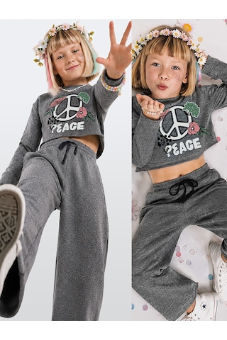 Deno Kids Denokids Kız Çocuk Eşofman Takım Crop Sweatshirt - İspanyol Paça Eşofman Altı 7-12 Yaş Çok Renkli